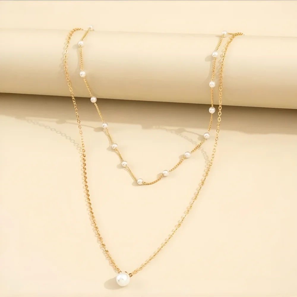 Gold Pearl Layered Necklace - Picture 3 of 4